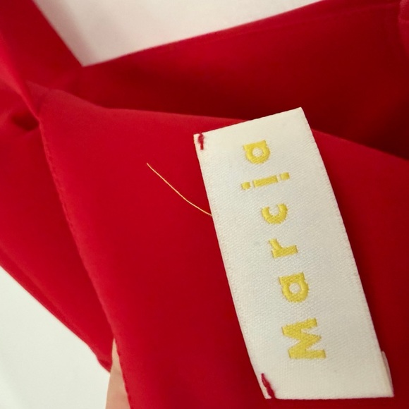 Marcia Red Dress Square Neck High Slit Sexy Elegant Size Small - Picture 3 of 3